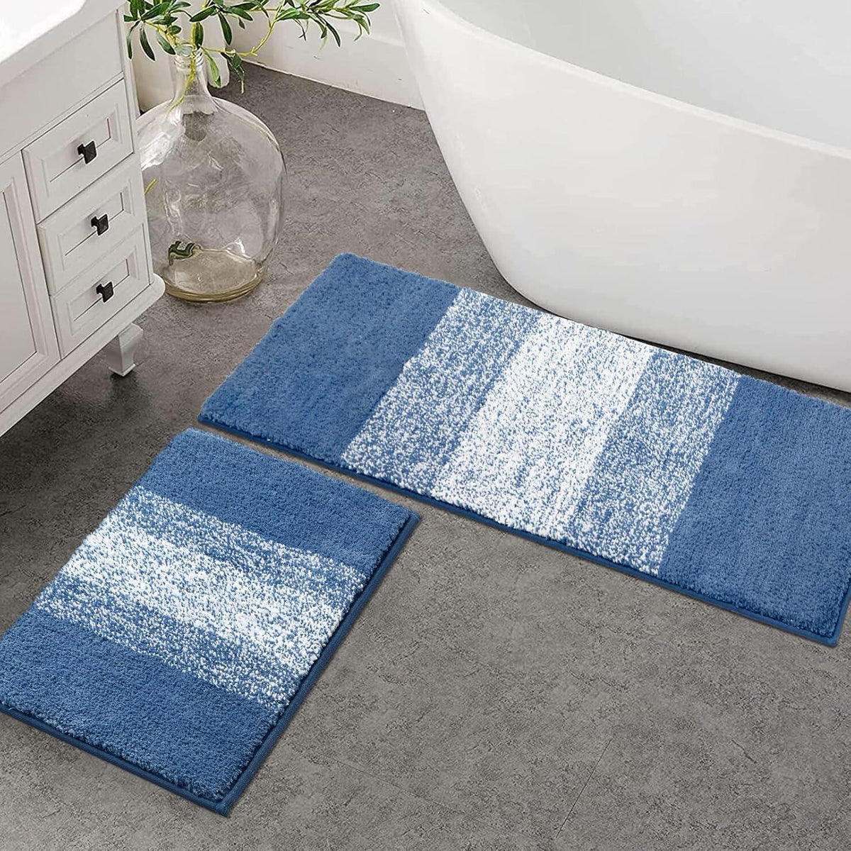 Enyhom Mikrofaser Badteppich Set Blau Saugfähig Rutschfest