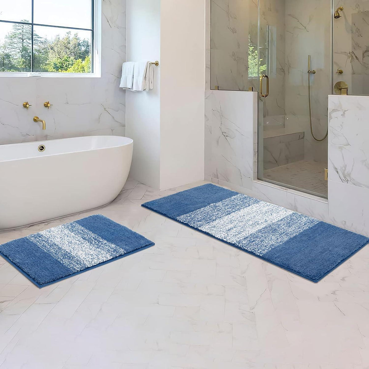 Enyhom Mikrofaser Badteppich Set 2 Teile Blau Saugfähig Rutschfest 45x65cm