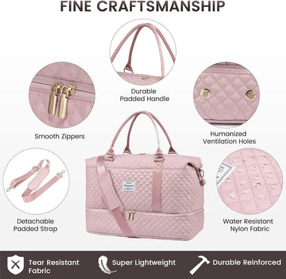 Große Damen Reisetasche mit Schuhfach und Nassfach - Wasserdicht 48x23x34,5cm