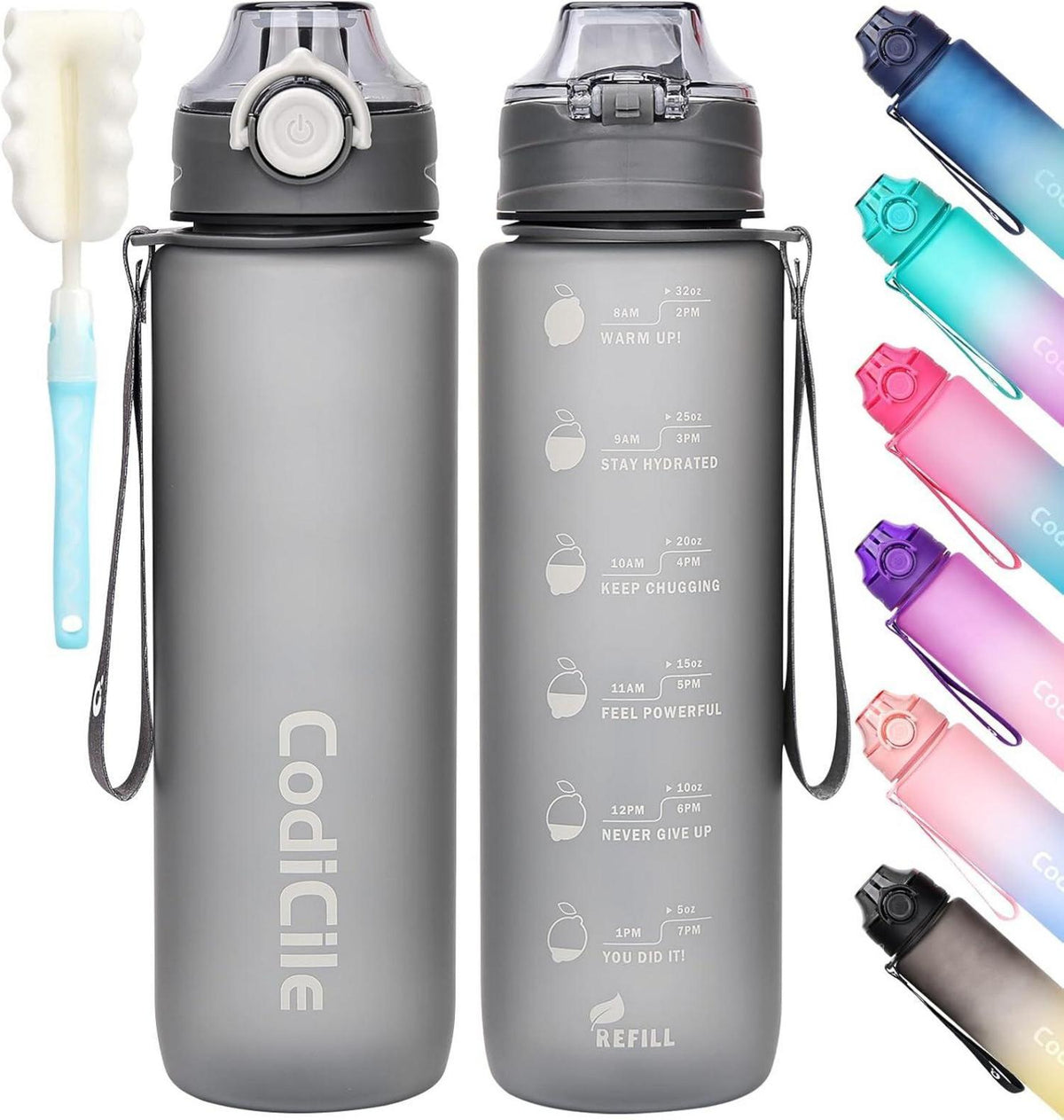 Sport Trinkflasche 1L BPA-frei Tritan auslaufsicher grau