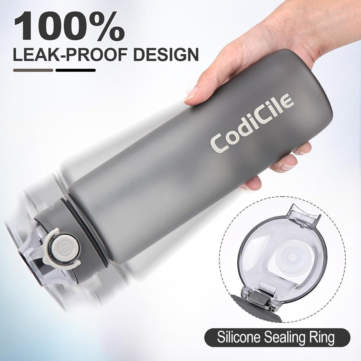 Sport Trinkflasche 1L BPA freie Tritan Wasserflasche Dunkelgrau auslaufsicher