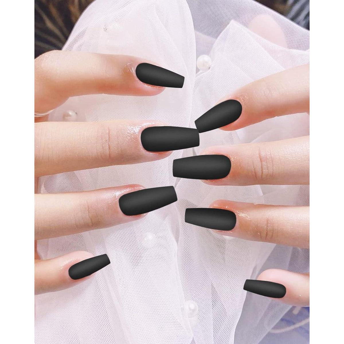 Lange Matt Sarg Nägel zum Aufkleben, Ballerina Press on Nails Kit 24er Pack