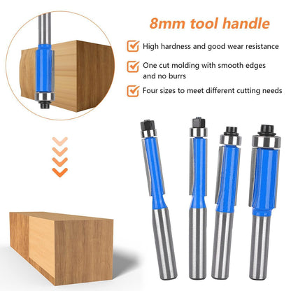 4er Bündigfräser Set 8mm Schaft mit Lagern für Holzbearbeitung