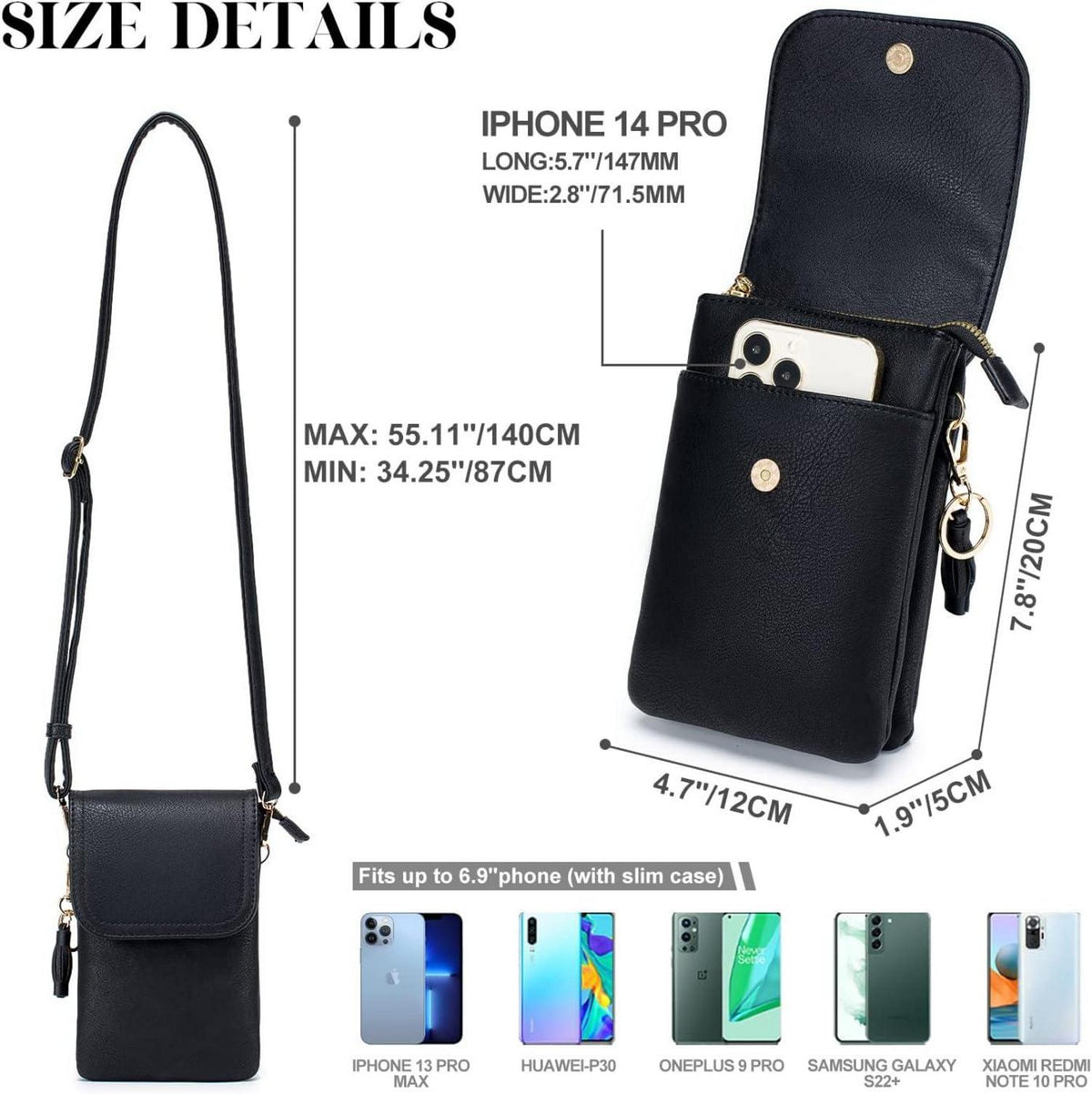 Roulens Handy Umhängetasche Damen | 3-Fächer Design | Verstellbarer Riemen | Veganleder