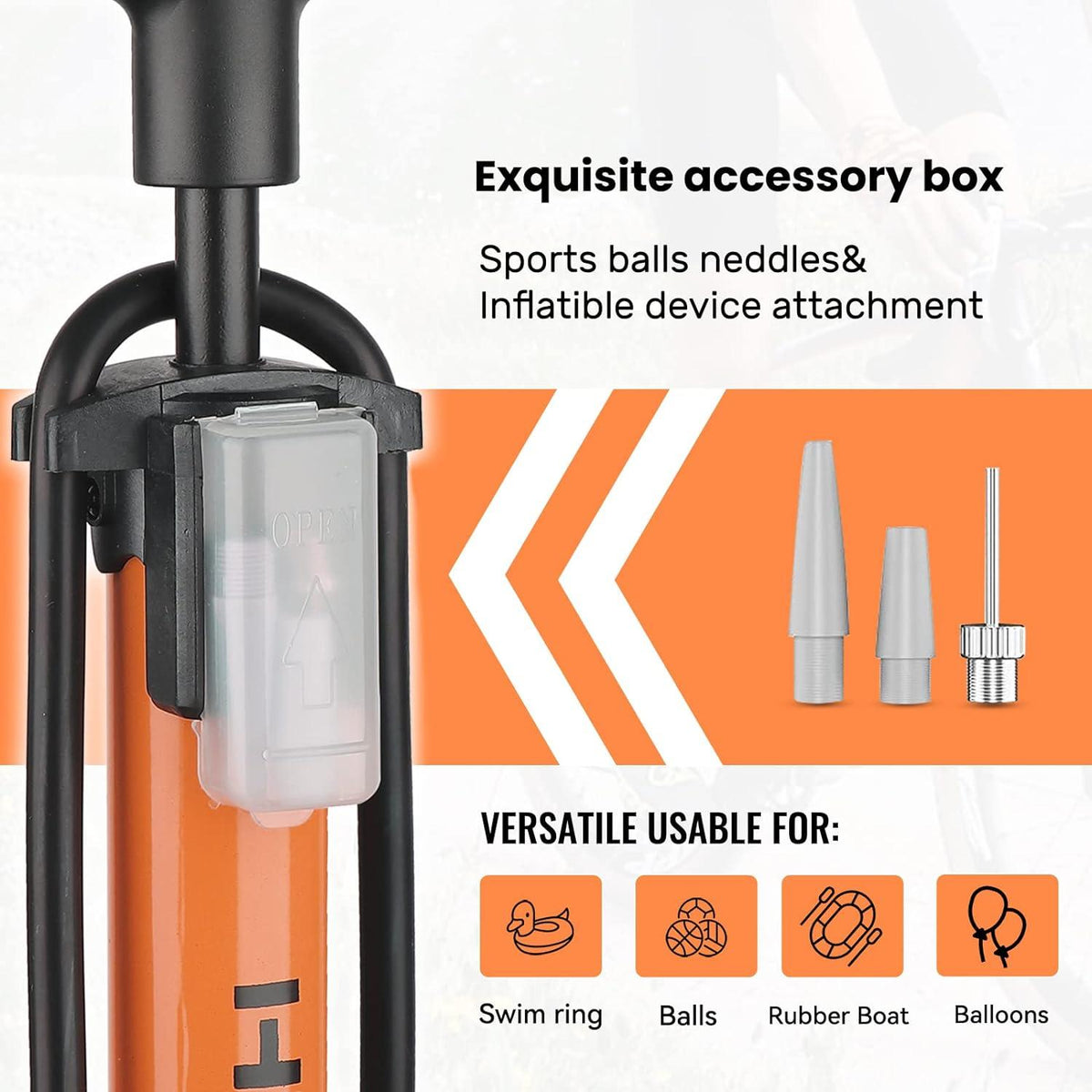 Fahrradpumpe Hochdruck Standpumpe 160 PSI für alle Ventile - Presta Schrader Dunlop Auto - Orange mit Manometer