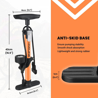 Hochdruck Standpumpe Hycline für Bike, Reifen Orange mit Manometer