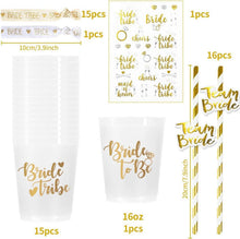 JGA Deko Set: 16 Becher Strohhalme Armbänder Tattoo Gold