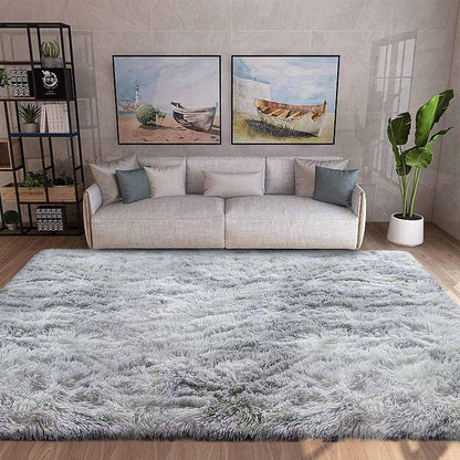 Hochflor Teppich Grau Weiß 250x300 cm, Flauschig & Rutschfest