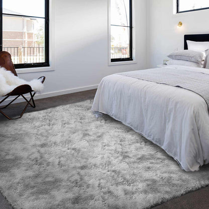 Hochflor Teppich Grau Weiß 250x300 cm, Flauschig & Rutschfest