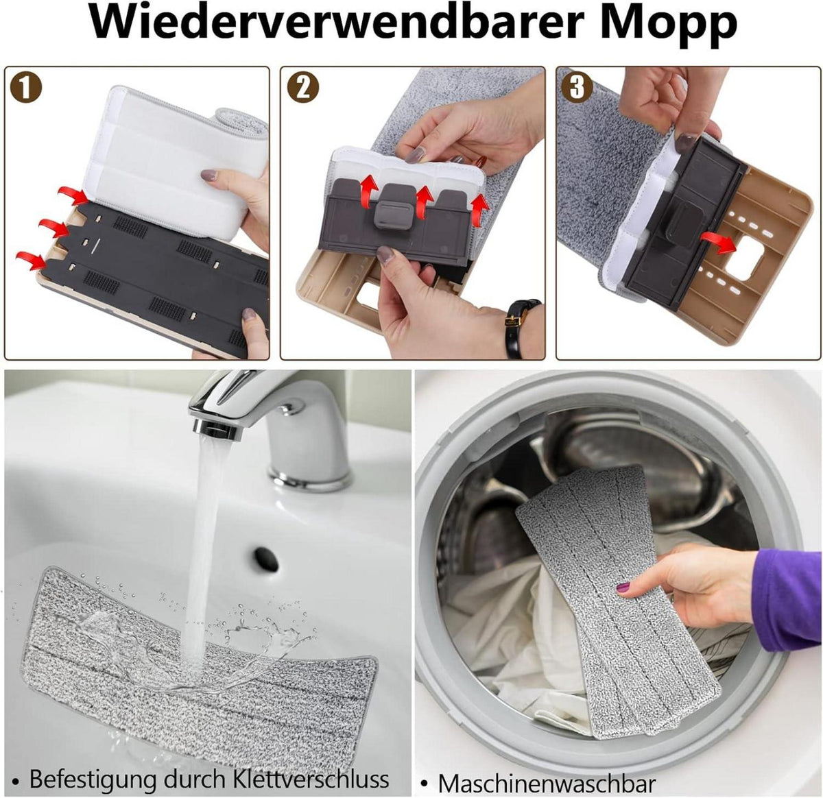Mikrofaser Wischmopp Ersatzkopf 3er Set für alle Böden - Austauschbare Pads B07RQR65V4 B07TZ3SVV6 B08MKQ744M