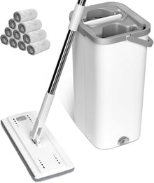 Bodenwischer Set mit Eimer und 10 Mikrofaser Moppkopf