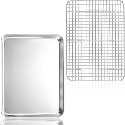 Backblech mit Abkühlgitter und Kuchengitter, Edelstahl Ofenblech Set