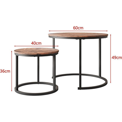Runder Couchtisch 2er-Set, Metallrahmen, Braun