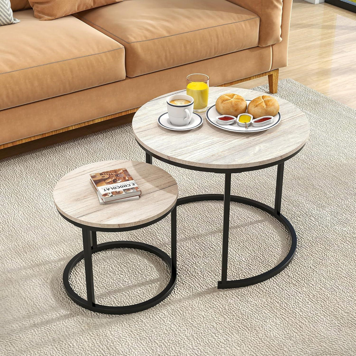 Stapelbarer Couchtisch Set Holz Metall weiß rund