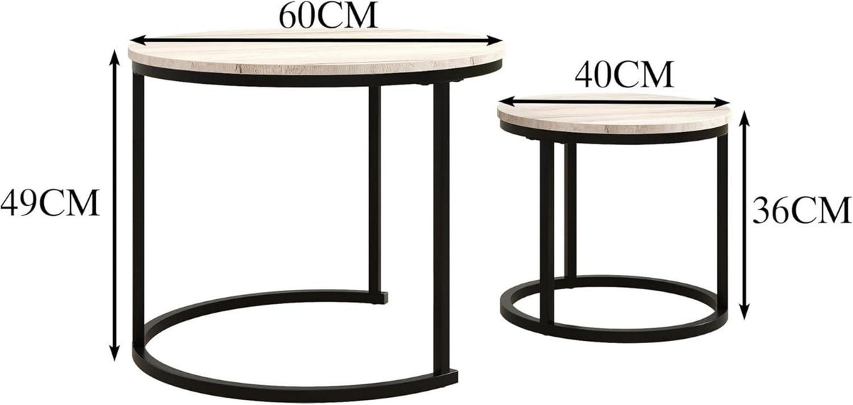 HOJINLINERO Kleiner runder Couchtisch 2er-Set weiß stabile