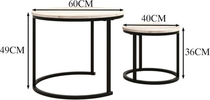 HOJINLINERO Kleiner runder Couchtisch 2er-Set weiß stabile