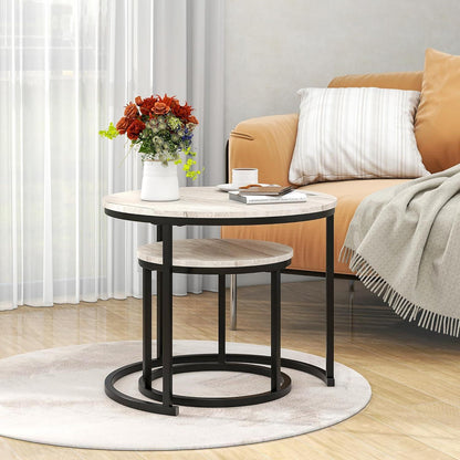 Stapelbarer Couchtisch Set Holz Metall weiß rund