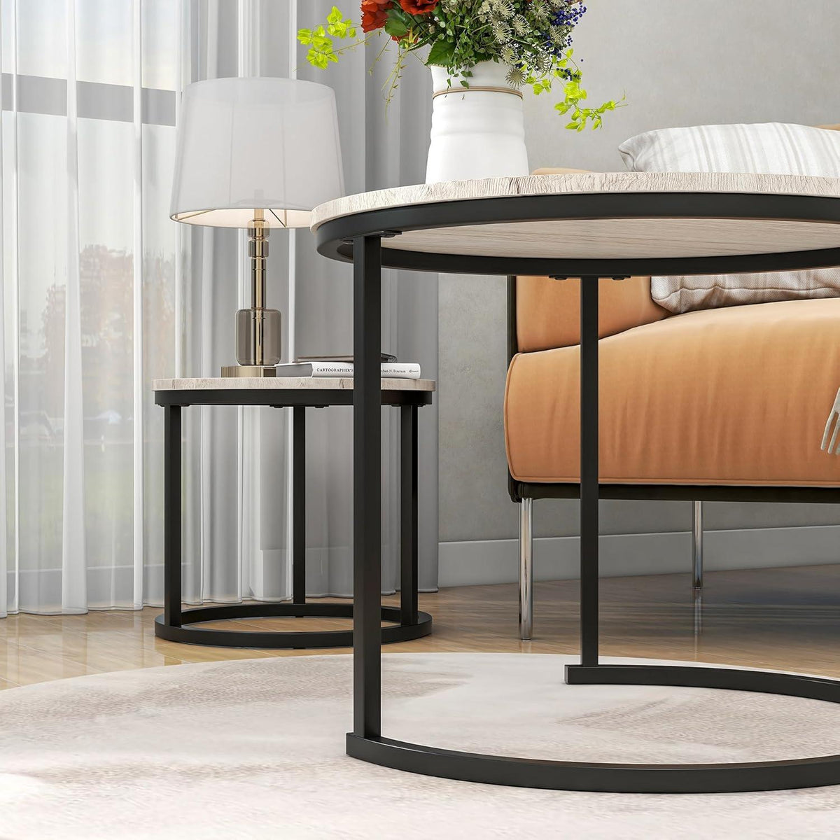 Kleiner Couchtisch 2er-Set weiß stapelbarer Beistelltisch Oak