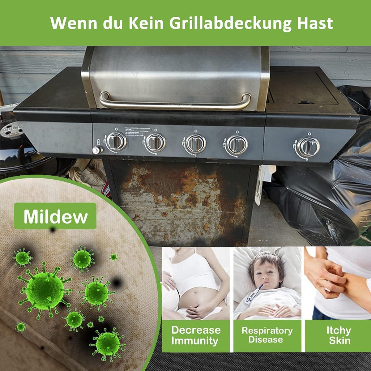 Wetterfeste Grillabdeckung für Gasgrills, 147cm, Schwarz