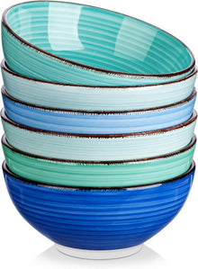6-teiliges Steinzeug Schüsselset, Blaue Salat- und Suppenschalen