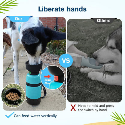 Pecute Hunde Wasserflasche 650ml mit Lebensmittelbehälter Blau