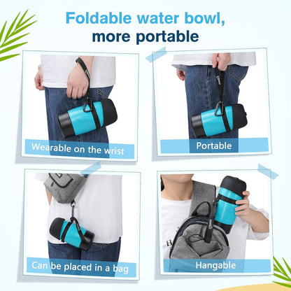 Pecute Hunde Wasserflasche 650ml mit Lebensmittelbehälter 3-in-1 Blau