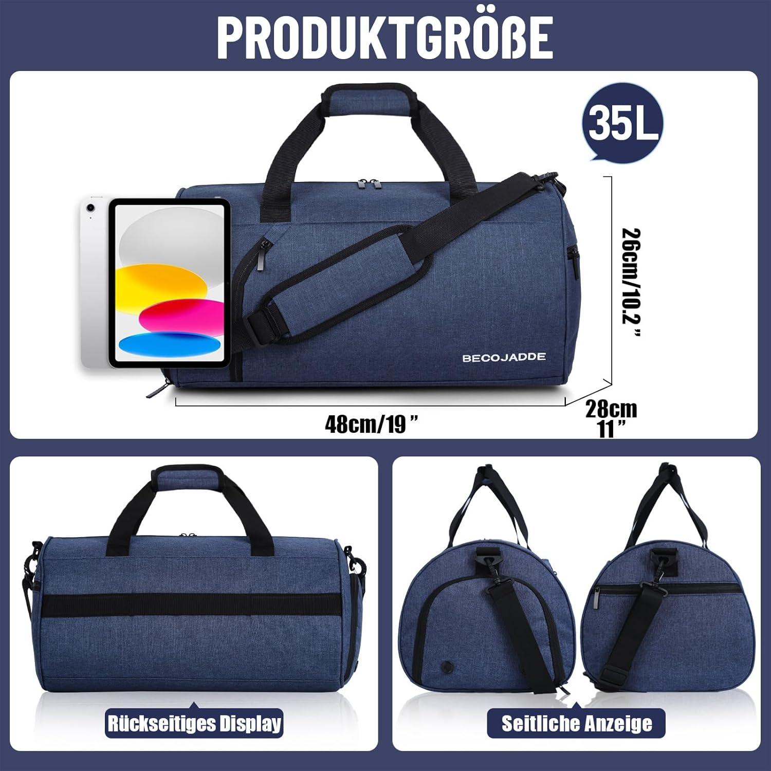 Sporttasche mit Schuhfach & Nassfach, wasserdicht, 35L, Navy Blau