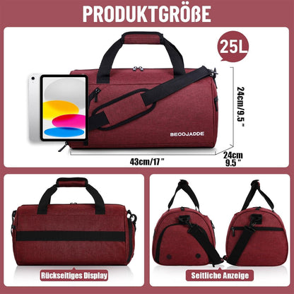 Sporttasche Damen Herren 25L Reisetasche Duffel Bag Rotwein