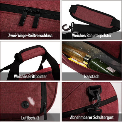 Sporttasche Damen Herren 25L Reisetasche Duffel Bag Rotwein