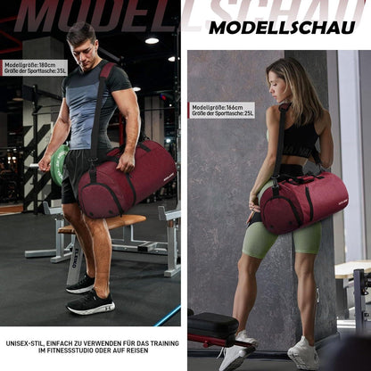 Sporttasche für Damen und Herren 25L Rotwein Fitness Reisetasche mit