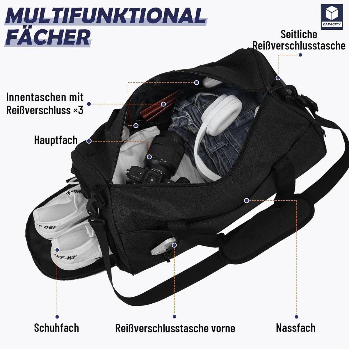 Sporttasche Damen Herren 35L Reisetasche Duffel