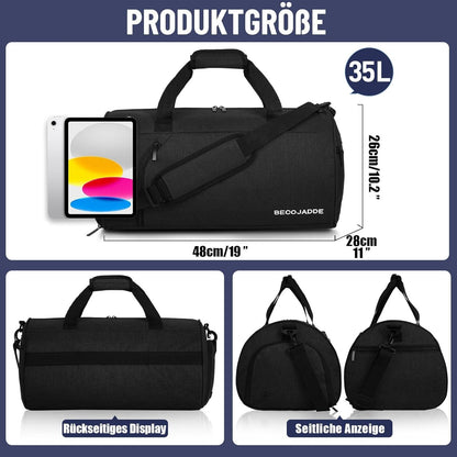 Sporttasche Damen Herren 35L Reisetasche Duffel Bag Schwimmen Schwarz