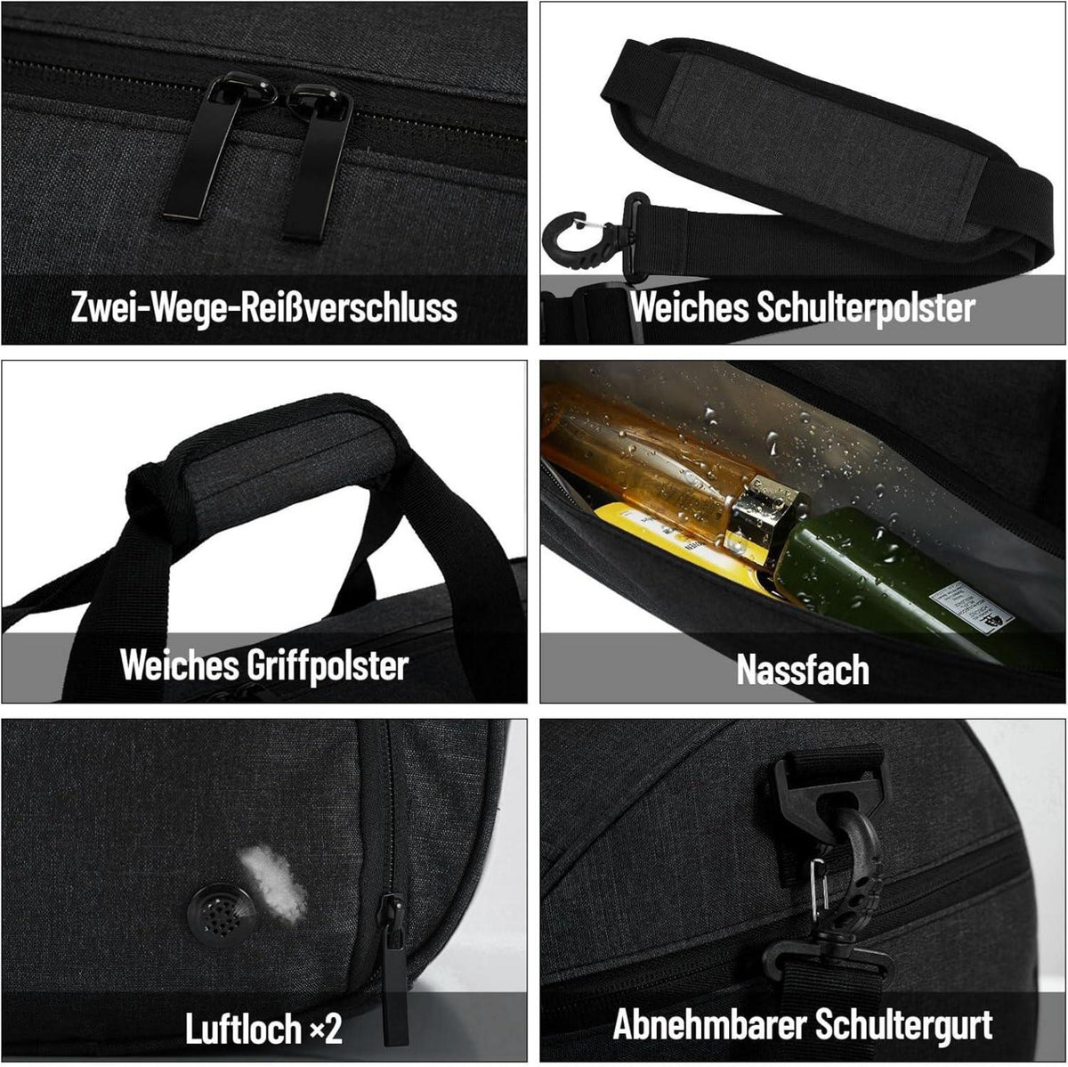 BECOJADDE Sporttasche Damen Herren 35L Reisetasche Schwarz