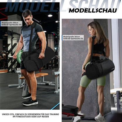 Sporttasche 35L Schwarz mit Schuhfach & Nassfach, wasserdicht