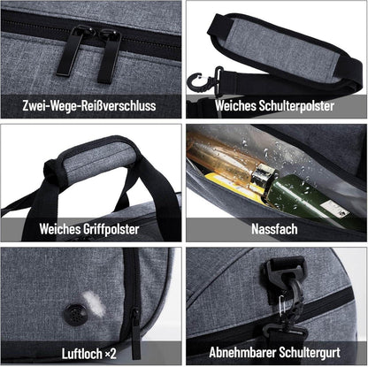 BECOJADDE Sporttasche 35L Grau mit Schuhfach & Nassfach, wasserdicht