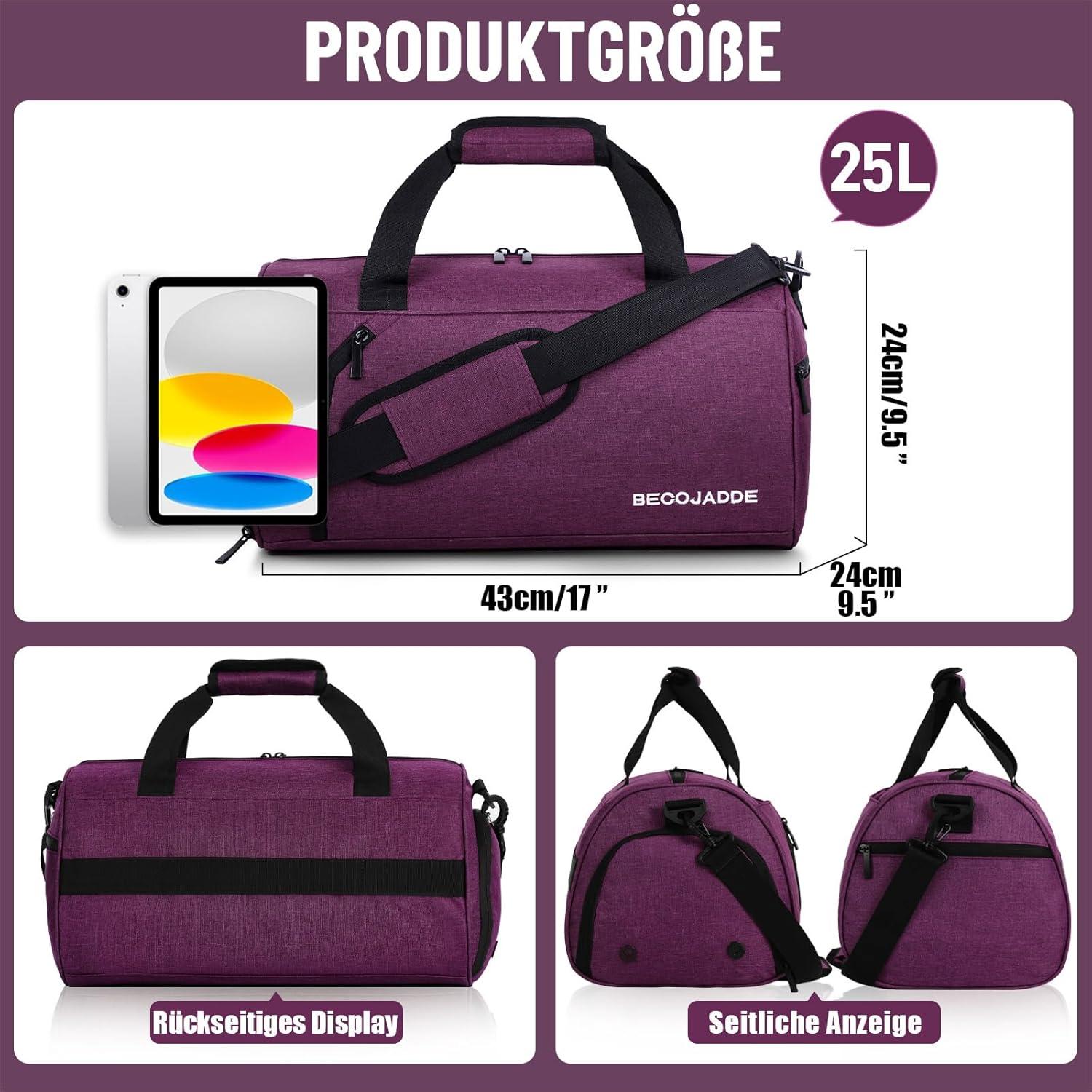 Sporttasche mit Schuhfach, Nassfach & Handgepäck - wasserdicht 25L