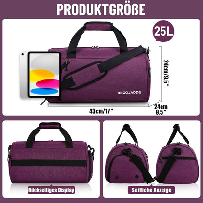 Sporttasche mit Schuhfach, Nassfach & Handgepäck - wasserdicht 25L