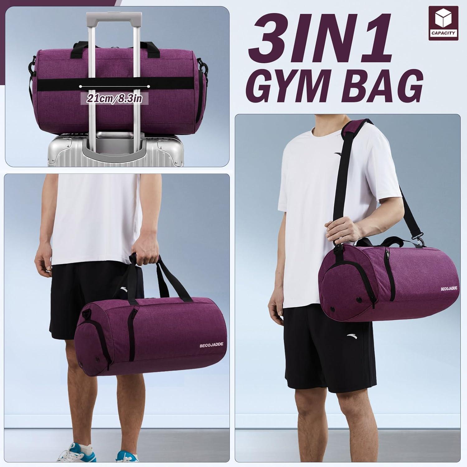 BECOJADDE 25L Sporttasche Duffel Bag mit Schuh- und Nassfach - Lila