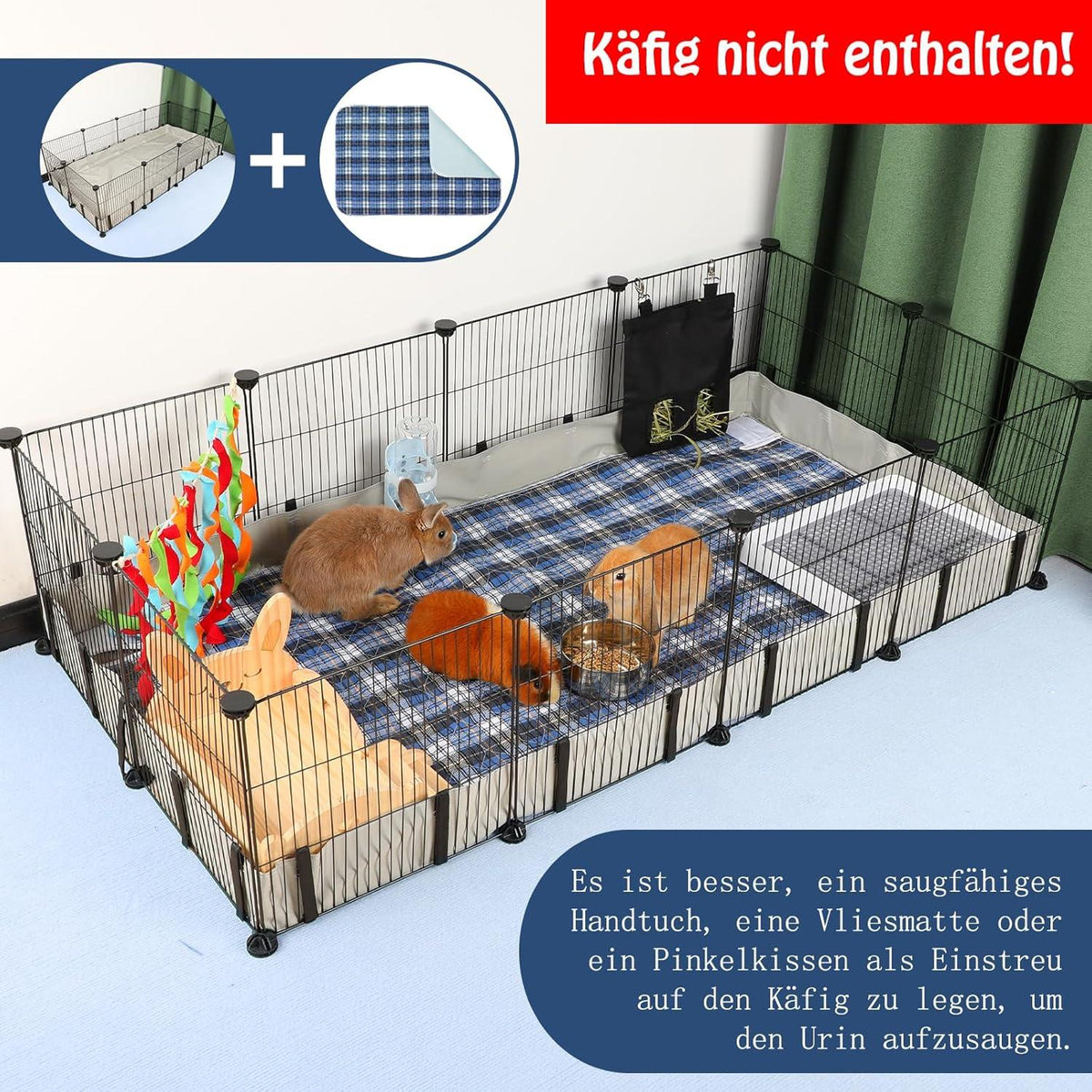 Wasserdichte Meerschweinchen Käfig Unterlage XL Grau Oxford-Stoff