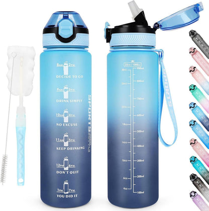 Sport-Trinkflasche 1L BPA-frei mit Strohhalm & Zeitmarkierungen