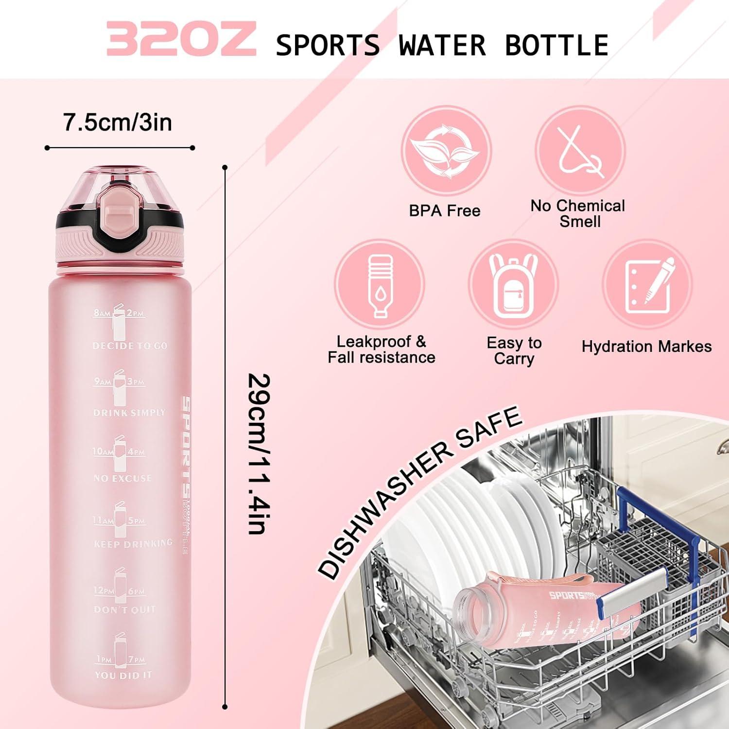 AOHAN 1L BPA-frei Sport Trinkflasche Stroh Zeitmarkierungen
