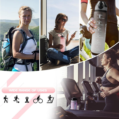 AOHAN 1L BPA-frei Sport Trinkflasche Stroh Zeitmarkierungen