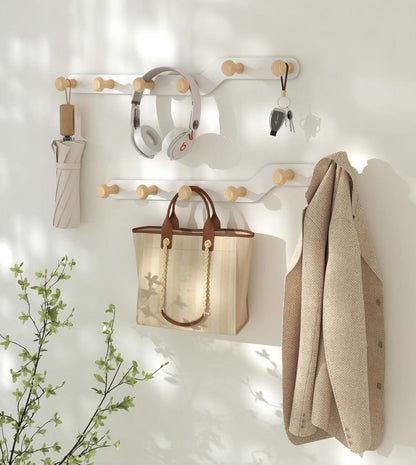 YunNasi Wandgarderobe mit 6 Haken aus Holz - Ohne Bohren