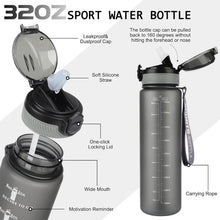 Sport Trinkflasche 1L BPA-frei mit Strohhalm Mattgrau