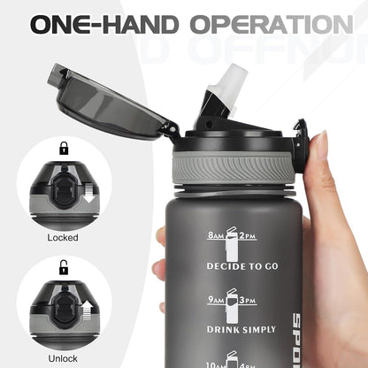 Trinkflasche 1L BPA-frei Sport Wasserflasche mit Zeitmarkierungen Mattgrau