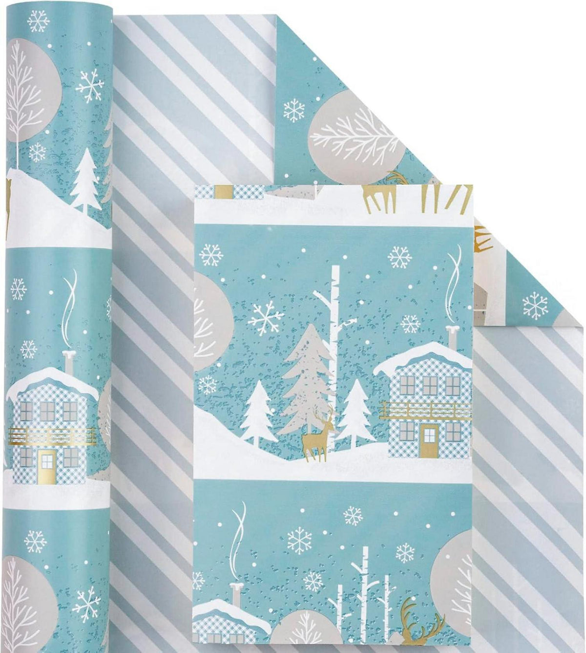 Wendbares Weihnachts-Geschenkpapier 43,2cm x 10m Blau-weißes