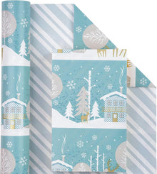 Wendbares Weihnachts-Geschenkpapier 43,2cm x 10m Blau-weißes
