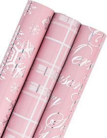 Weihnachts-Geschenkpapierrolle 3-Rollen 43,2x305m rosa Metallic-Folie