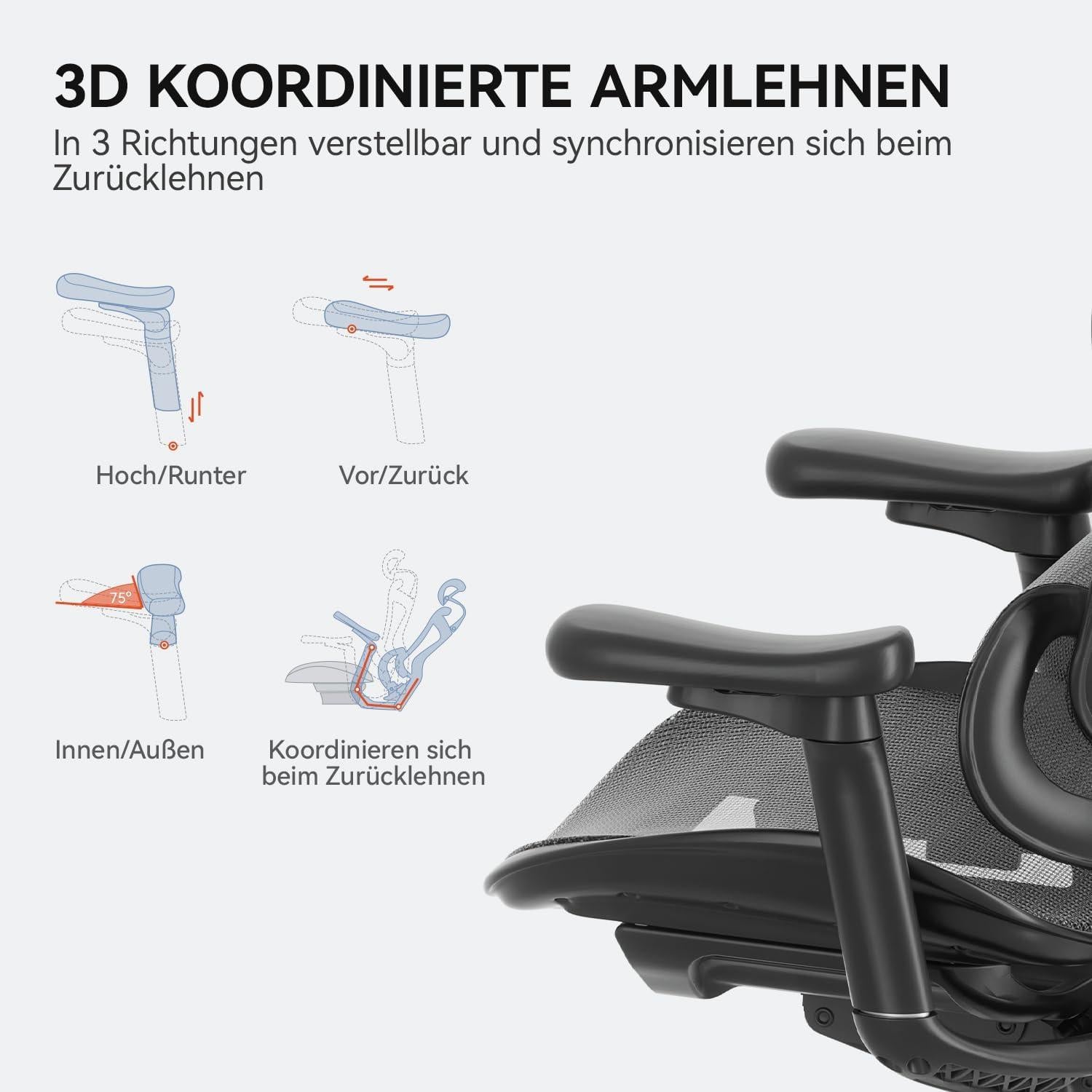 SIHOO Doro C300 Ergonomischer Bürostuhl mit 3D-Armlehnen & Lordosenstütze, Schwarz
