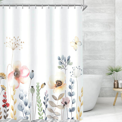 Duschvorhang Blumen 120x180cm Antischimmel Gewichtet, Wasserabweisend, Waschbar